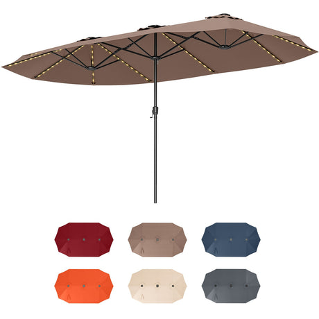 Sombrilla de patio extragrande de 15.5 FT con luces solares LED y manivela