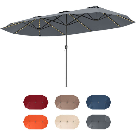 Sombrilla de patio extragrande de 15.5 FT con luces solares LED y manivela