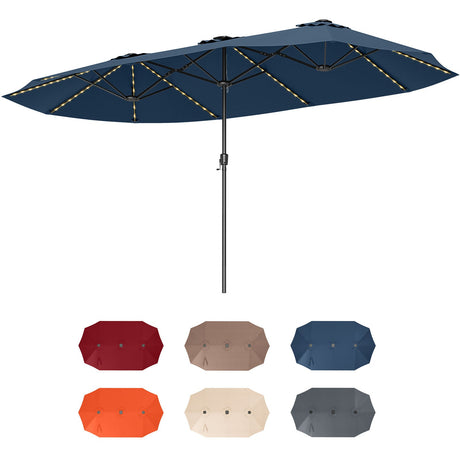 Sombrilla de patio extragrande de 15.5 FT con luces solares LED y manivela
