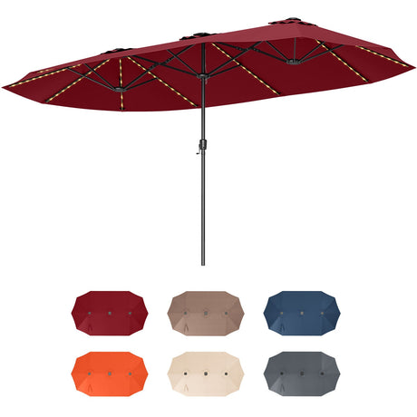 Sombrilla de patio extragrande de 15.5 FT con luces solares LED y manivela