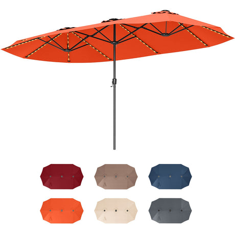 Sombrilla de patio extragrande de 15.5 FT con luces solares LED y manivela