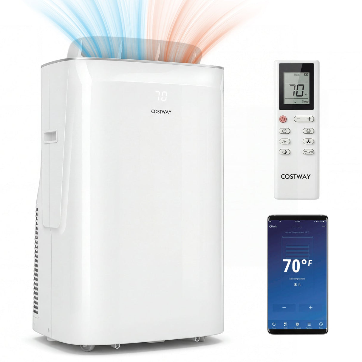 Aire Acondicionado Portátil Inverter de 15000 BTU, Refrigeración y Calefacción con Wifi Inteligente-Blanco