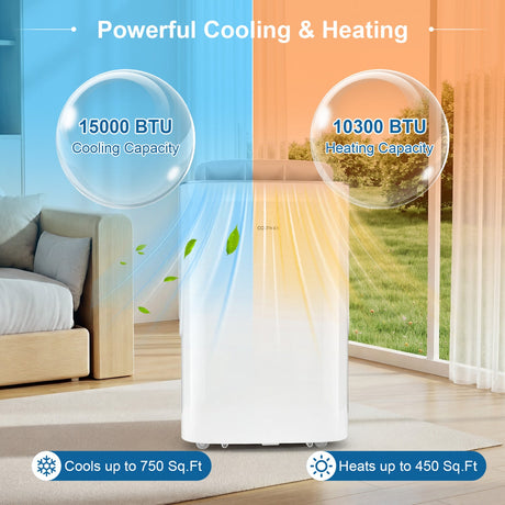 Aire Acondicionado Portátil Inverter de 15000 BTU, Refrigeración y Calefacción con Wifi Inteligente-Blanco