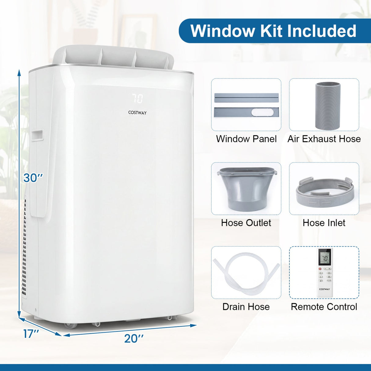 Aire Acondicionado Portátil Inverter de 15000 BTU, Refrigeración y Calefacción con Wifi Inteligente-Blanco