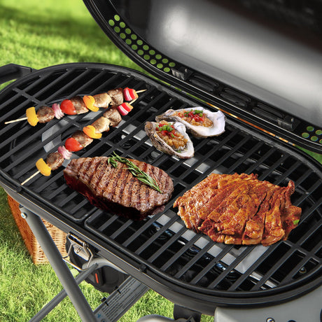 Parrilla de propano portátil para barbacoa de 15000 BTU con ruedas y estante lateral - Negro