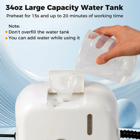 Limpiador a vapor portátil de 1500W con depósito de agua de 34 oz-Blanco