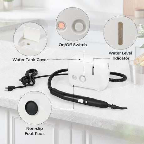 Limpiador a vapor portátil de 1500W con depósito de agua de 34 oz-Blanco