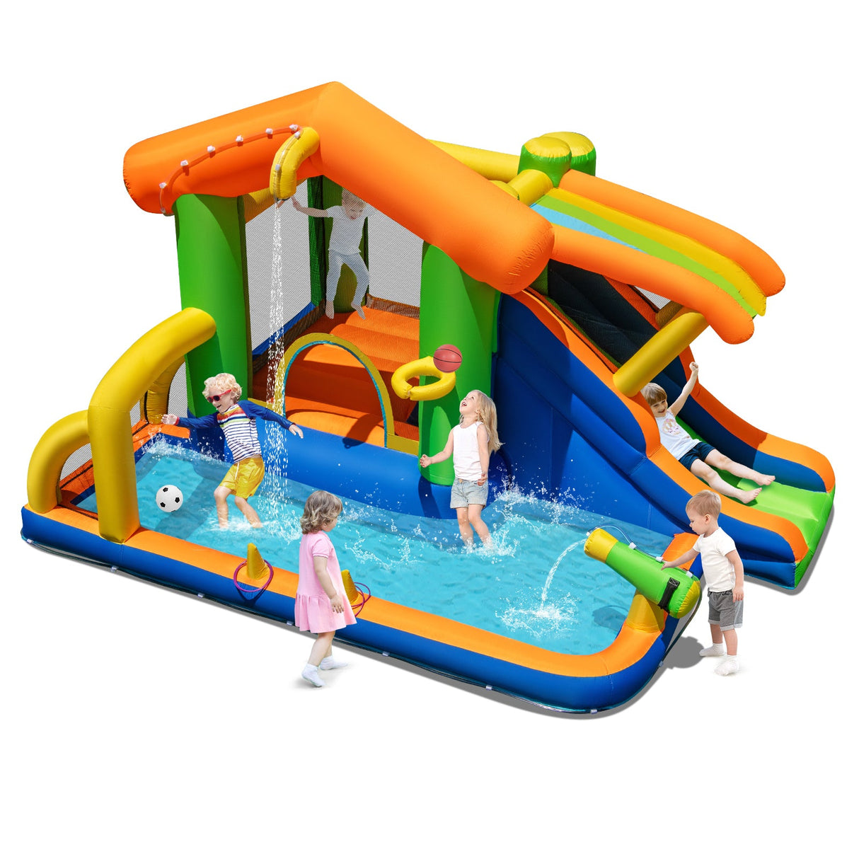 Castillo hinchable 8 en 1 con tobogán y soplador de 480 W