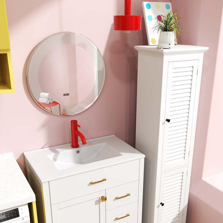 Paquete de 3 piezas para lavandería: Tocador de baño individual + Mueble alto de baño + Secadora de ropa compacta y portátil de 2.6 pies cúbicos