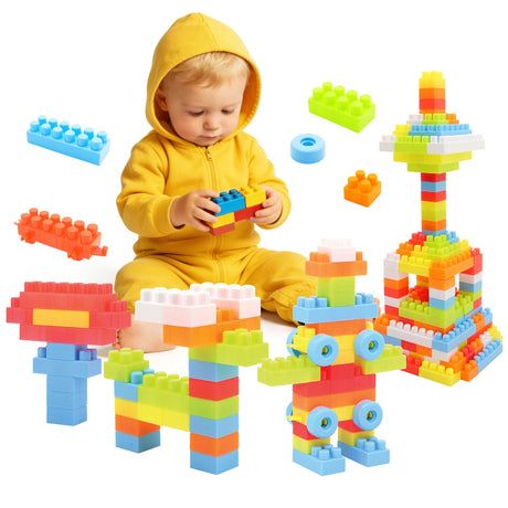 150 Piezas de Bloques de Construcción para Niños Pequeños, Juguetes de Aprendizaje Temprano STEM Montessori para mayores de 3 años