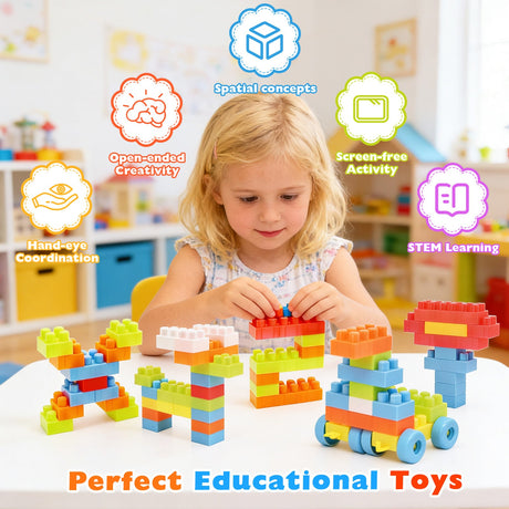 150 Piezas de Bloques de Construcción para Niños Pequeños, Juguetes de Aprendizaje Temprano STEM Montessori para mayores de 3 años