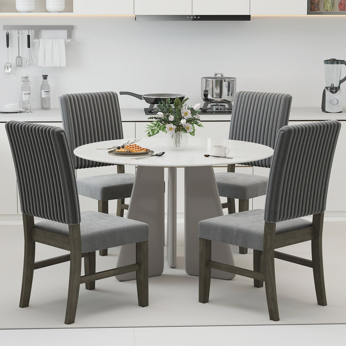 Juego de 2 sillas de comedor tapizadas en terciopelo gris, estilo moderno de mediados de siglo