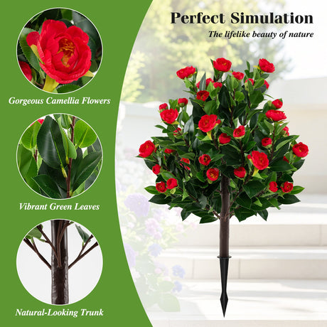 Árbol Artificial de Camelias de 31 Pulgadas, Juego de 2, Árboles de Flores Falsas - Verde