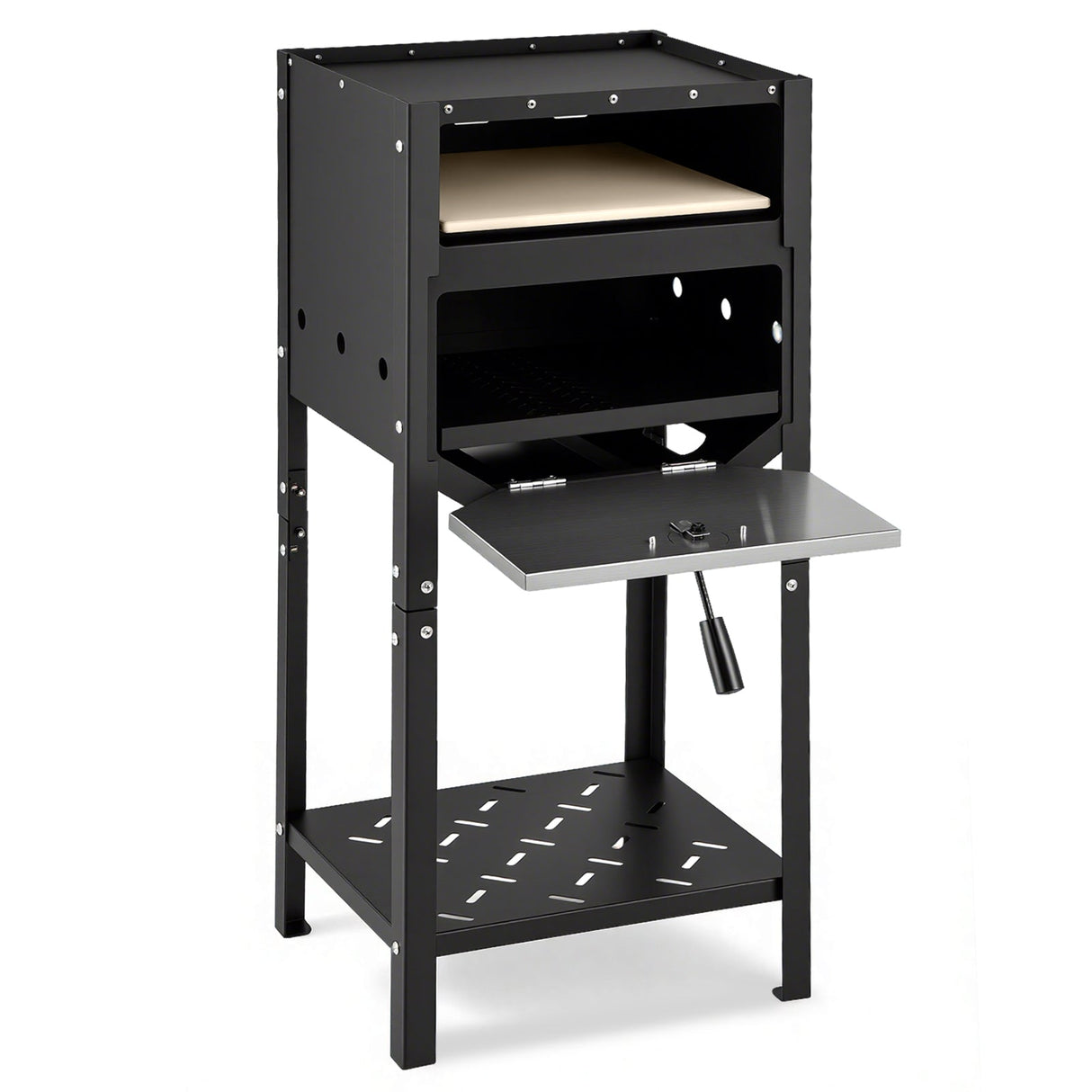 Horno de pizza exterior de 12 pulgadas con cenicero y almacenamiento de leña - Negro