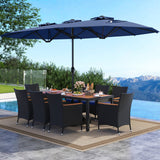 Juego de comedor para patio de 10 piezas con sombrilla doble de 4.5 metros