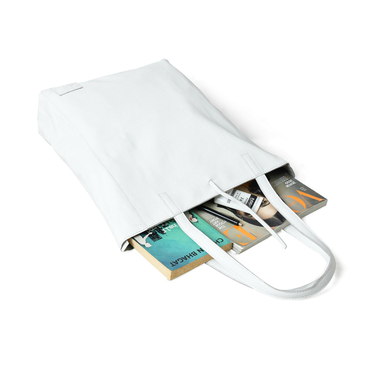 Bolso tote de hombro de cuero blanco