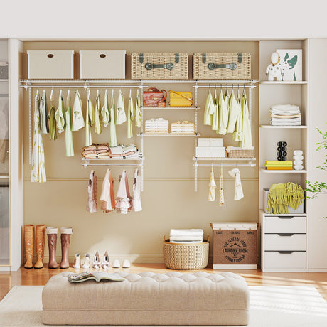 Sistema de almacenamiento y organización de armarios de 4-8 pies con barra para colgar para lavadero y dormitorio