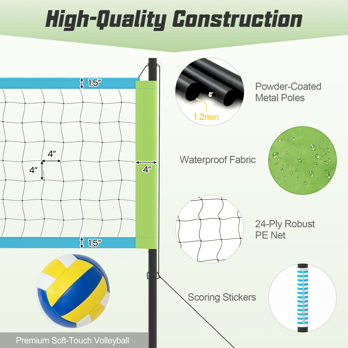 Juego de red de voleibol portátil para exteriores Sistema de red de voleibol de servicio pesado