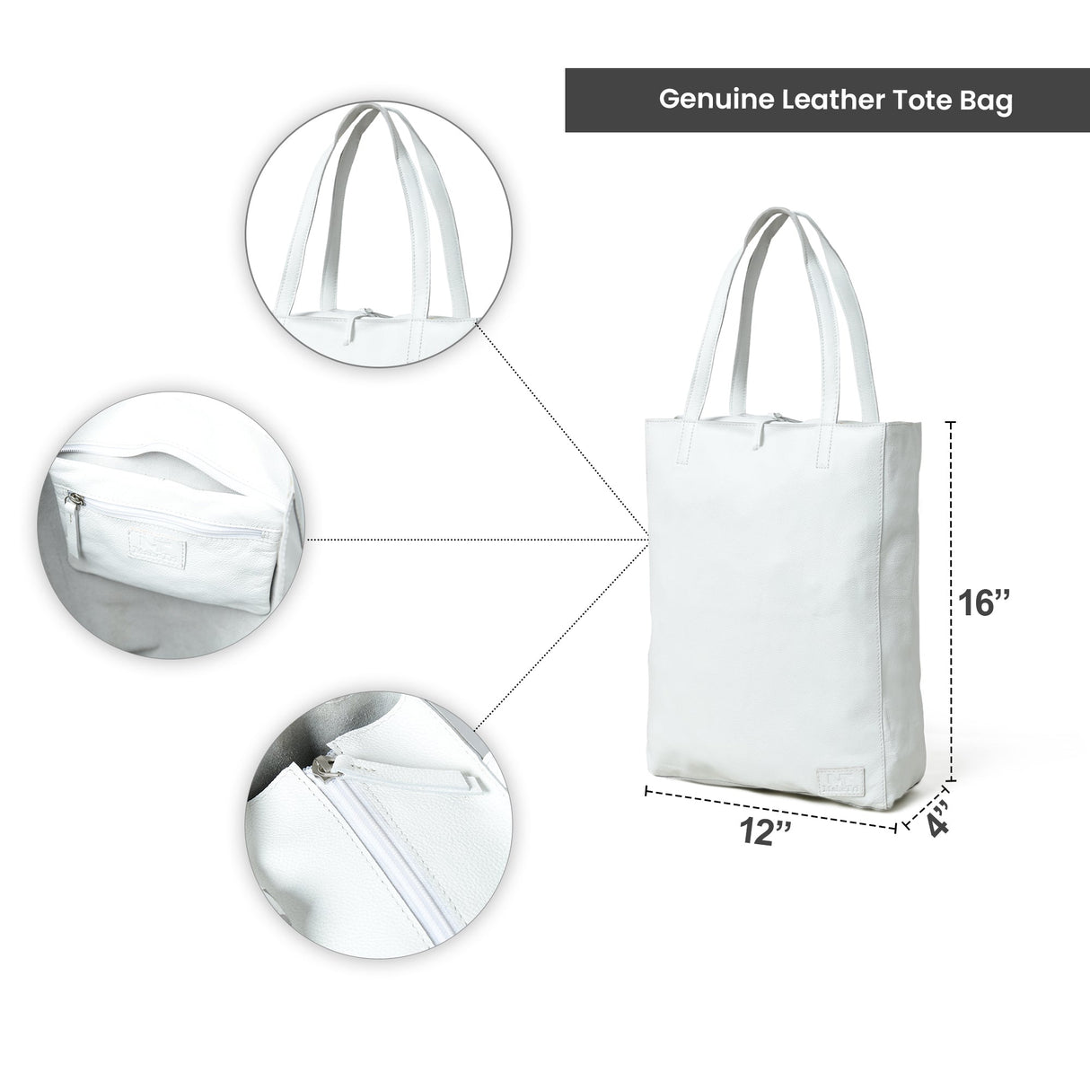 Bolso tote de hombro de cuero blanco