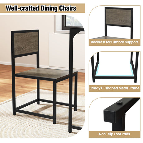 Juego de comedor de 3 piezas, mesa compacta y 2 sillas con estructura metálica para espacios pequeños