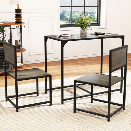 Juego de comedor de 3 piezas, mesa compacta y 2 sillas con estructura metálica para espacios pequeños