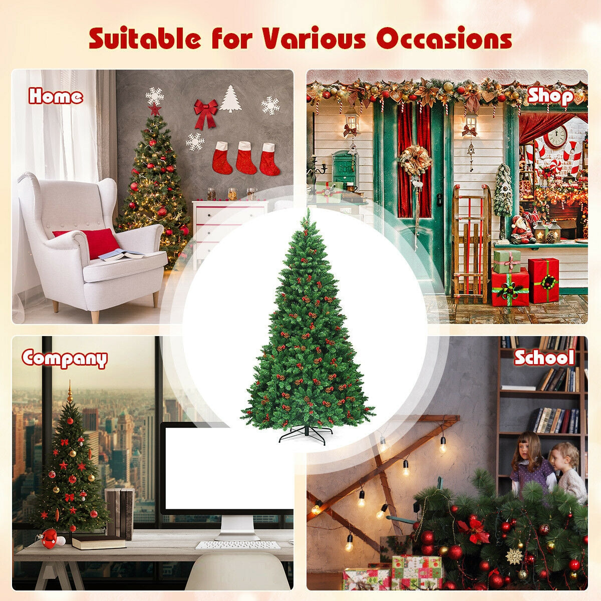 Árbol de Navidad Preiluminado con Bisagras de 2,29 m con 550 Luces LED y Soporte de Metal Robusto
