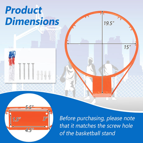 Aro de repuesto de 15 pulgadas para canasta de baloncesto con red para todo tipo de clima y accesorios de montaje