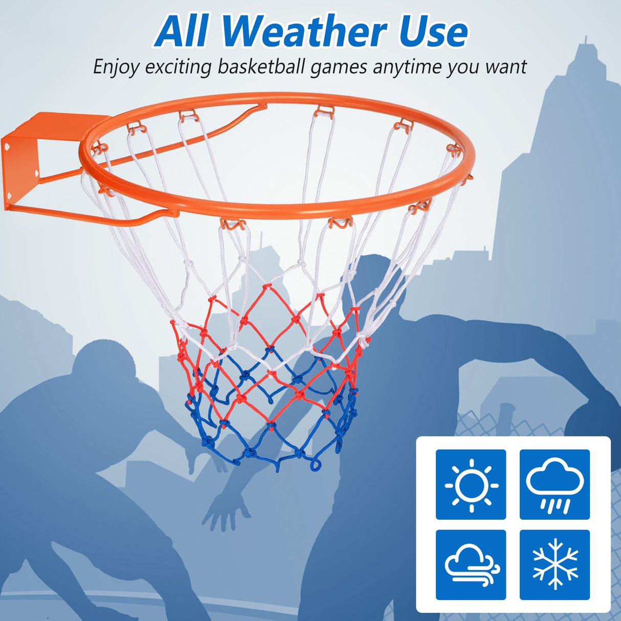 15 Inch Basketball Rim Goal Replacement with All Weather Net and Mounting Hardware