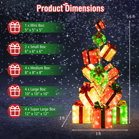 15 Cajas de regalo navideñas iluminadas con lazo y 483 bombillas LED para interiores y exteriores