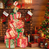 Torre de 15 cajas de regalo de Navidad apiladas con luces y 450 luces LED blancas cálidas
