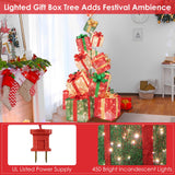 Torre de 15 cajas de regalo de Navidad apiladas con luces y 450 luces LED blancas cálidas