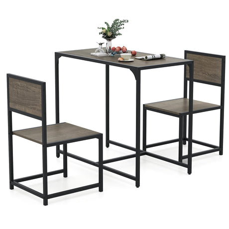Juego de comedor de 3 piezas, mesa compacta y 2 sillas con estructura metálica para espacios pequeños
