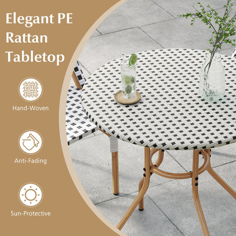 Mesa de bistró de exterior de 27.5 pulgadas con estructura de metal de alta resistencia y patas ajustables - blanca