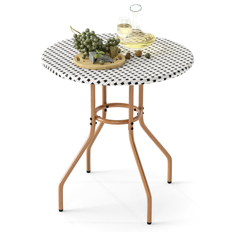 Mesa de bistró de exterior de 27.5 pulgadas con estructura de metal de alta resistencia y patas ajustables - blanca