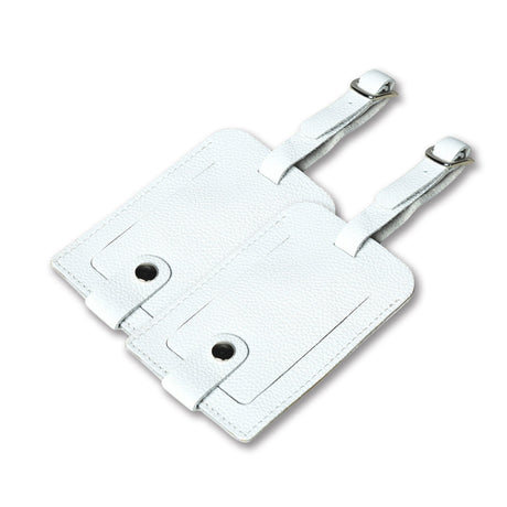 Juego de etiquetas de equipaje de cuero blanco