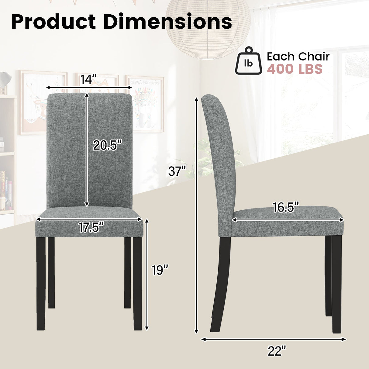 Juego de 2 sillas de comedor modernas de mediados de siglo con patas de madera de caucho - Gris