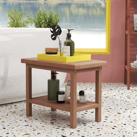 Juego de muebles para lavadero de 2 piezas: Banco de madera de teca + Estantería de bambú tipo escalera