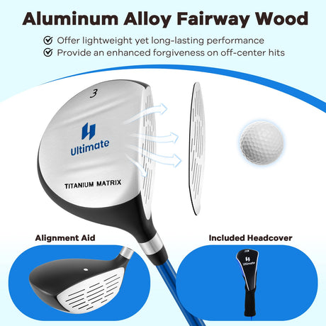Palo de golf de madera Fairway #3 júnior de 38 pulgadas y 165 CC con varilla de fibra de vidrio para niños de 11 a 14 años
