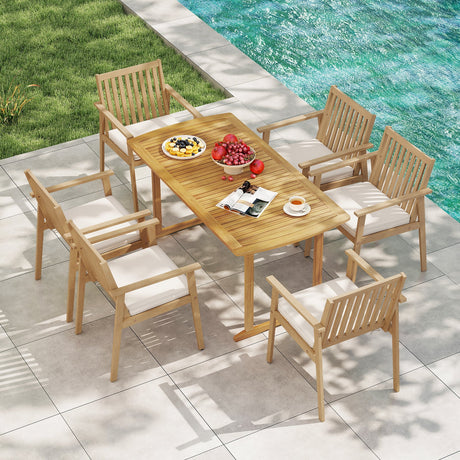 2 Sillas de comedor de patio Sillas de exterior de madera de acacia con cojín acolchado extraíble