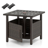 Mesa auxiliar de exterior con agujero para sombrilla de 4.9 cm, de mimbre PE, para patio, para todo tipo de clima - Marrón