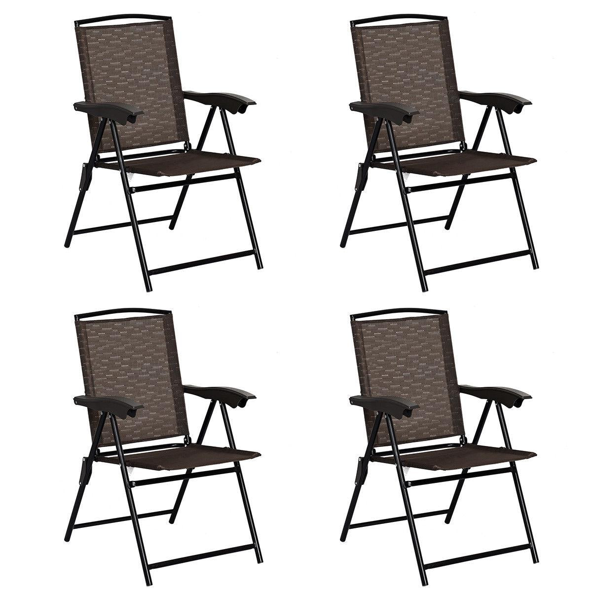 Sillas de Comedor Plegables de 4 Piezas con Reposabrazos Lisos y Respaldo de Textilene