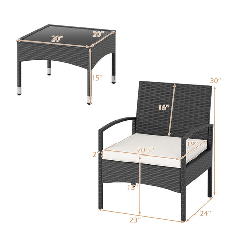 Juego de muebles de patio de 3 piezas Sillas de bistró de ratán con mesa - Beige