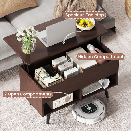 Mesa de centro elevable de 31.5 pulgadas con almacenamiento oculto y 2 estantes abiertos