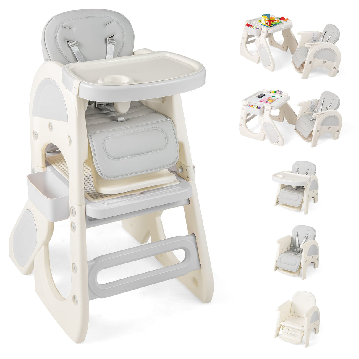 Trona convertible para bebé con bandeja de doble capa y respaldo ajustable