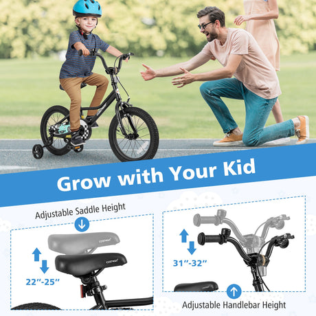 Bicicleta infantil de 16 pulgadas, ajustable para niños de 4 a 7 años con cuadro de paso bajo