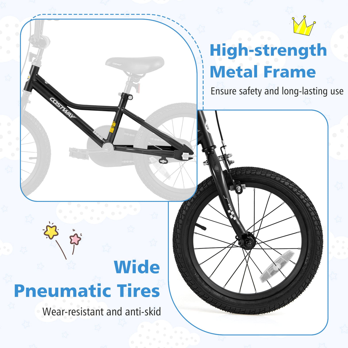 Bicicleta infantil de 16 pulgadas, ajustable para niños de 4 a 7 años con cuadro de paso bajo