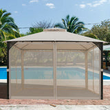 Cenador de patio con doble techo y mosquitero de 12 x 10 pies para exteriores - Marrón