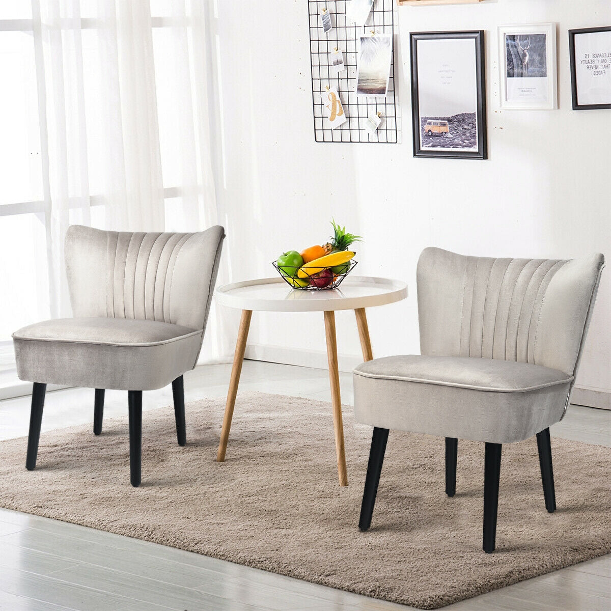 Juego de 2 sillones modernos tapizados con patas de madera maciza