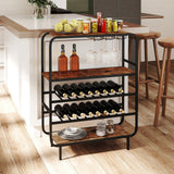 Botellero de 16 botellas con estante de vino de 5 niveles y soportes para copas para barra de cocina - Marrón rústico