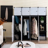 Organizador de almacenamiento de 16 cubos con 16 puertas y 2 barras para colgar - Negro